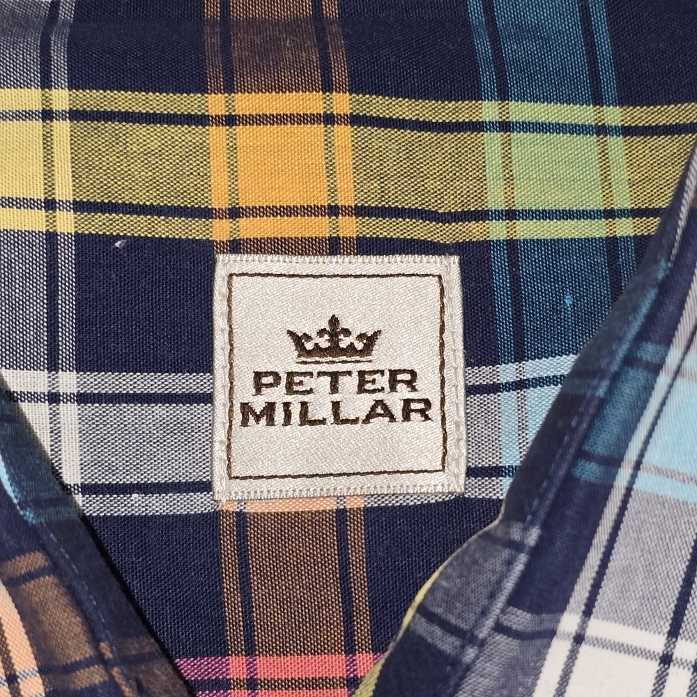 PETER MILLAR PLAID LONG SLEEVE MULTI COLORED SPRING SUMMER COTTON MENS XL EUC - Picture 4 of 5